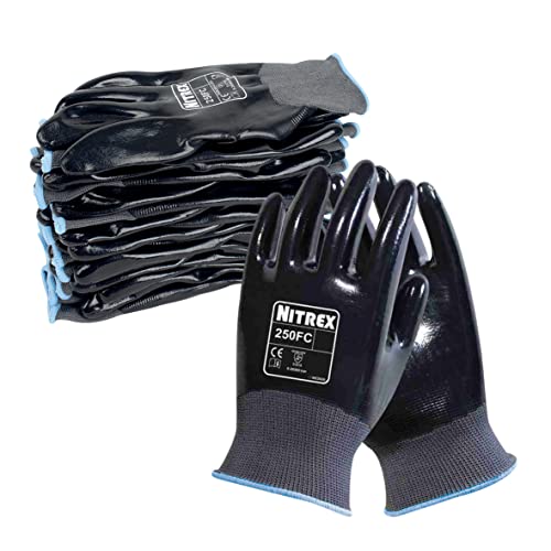 NITREX Unigloves 250FC – 10 Paar – Allgemeine Handhabung Handschuhe mit Nitrilbeschichtung und Polyester-Futter, in Grau/Schwarz von NITREX