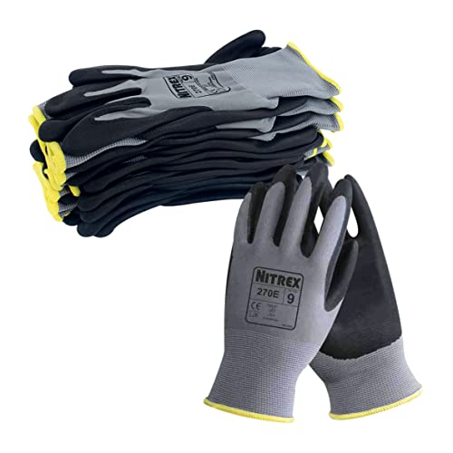 NITREX Unigloves 270E Wiederverwendbare Handschuhe mit Schaumstoff-Nitril-Handflächenbeschichtung und Polyesterfutter, Grau/Schwarz von NITREX