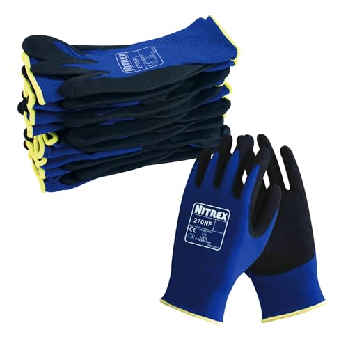 NITREX Unigloves 270NF Wiederverwendbare Handschuhe für allgemeine Handhabung, mit sandiger Handflächenbeschichtung und Nylonfutter, Blau/Schwarz, Größe 8 von NITREX