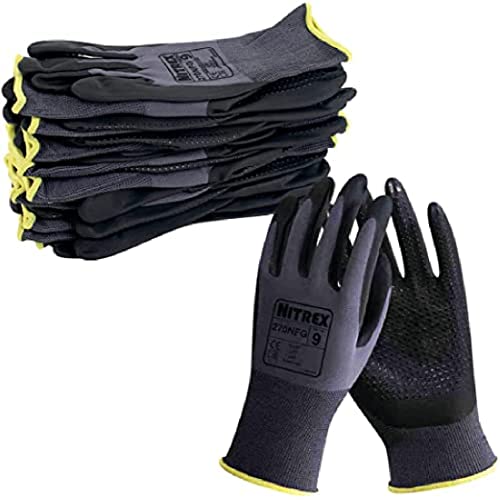 NITREX Unigloves 270NFG Wiederverwendbare Handschuhe mit Schaumstoff-Nitril-Handflächenbeschichtung, Nylonfutter und verbesserter Griffabdeckung auf der Handfläche, Grau/Schwarz von NITREX