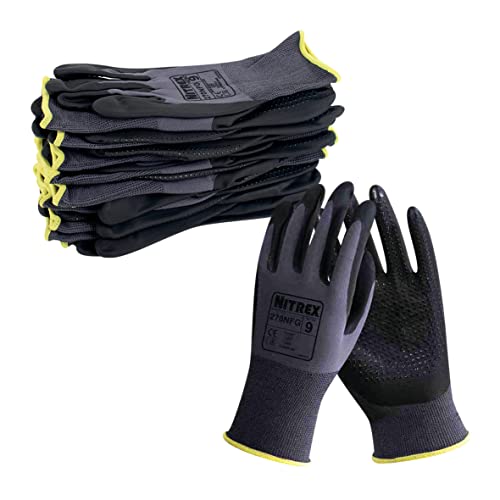 NITREX Unigloves 270NFG Wiederverwendbare Handschuhe mit Schaumstoff-Nitril-Handflächenbeschichtung, Nylonfutter und verbesserter Griffabdeckung auf der Handfläche, Grau/Schwarz von NITREX