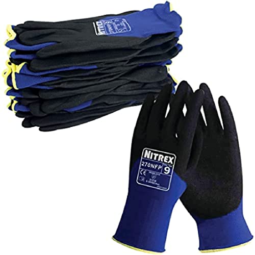 NITREX Unigloves 270NFP Wiederverwendbare Handschuhe mit 3/4 sandiger Knöchelbeschichtung und Nylonfutter, Blau/Schwarz von NITREX