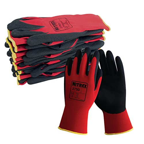 NITREX Unigloves 275D Wiederverwendbare Handschuhe mit Schaumstoff-Latex-Handflächenbeschichtung und leichtem, nahtlosem Innenfutter, Rot/Schwarz von NITREX