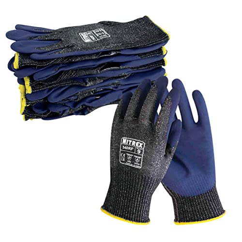 NITREX Unigloves 340RF Wiederverwendbare schnittfeste Handschuhe mit Schaumstoff-Nitril-Handflächenbeschichtung und schnittfestem Innenfutter, Touchscreen-kompatibel, in Blau von NITREX