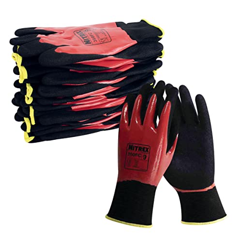 Unigloves Nitrex 360FC Wiederverwendbare Handschuhe mit NitreGrip-Technologie, flachem Nitril und sandigem Nitril, schwarz/rot von NITREX