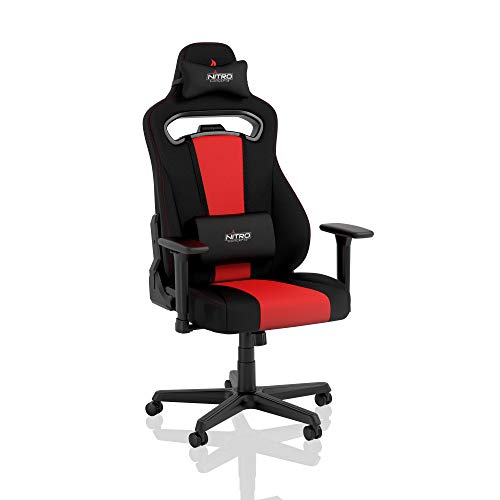 NITRO CONCEPTS E250 Gaming Stuhl - Bürostuhl Ergonomisch Schreibtischstuhl Zocker Stuhl Gaming Sessel Drehstuhl mit Rollen Stoffbezug Belastbarkeit 125 Kilogramm Schwarz/Rot von NITRO CONCEPTS