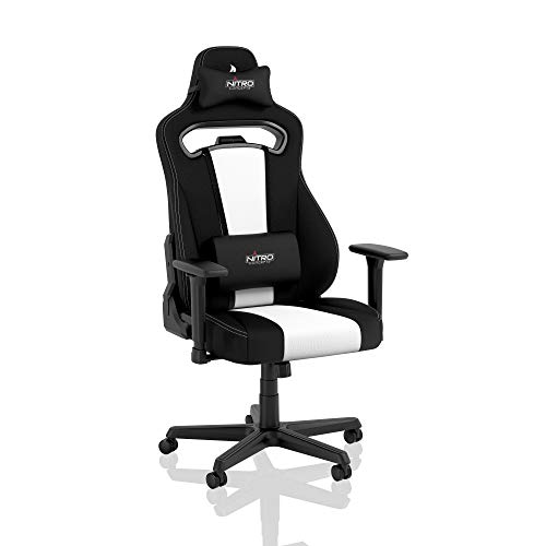 NITRO CONCEPTS E250 Gaming Stuhl - Bürostuhl Ergonomisch Schreibtischstuhl Zocker Stuhl Gaming Sessel Drehstuhl mit Rollen Stoffbezug Belastbarkeit 125 Kilogramm Schwarz/Weiß von NITRO CONCEPTS