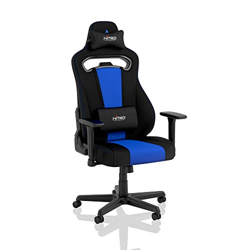 NITRO CONCEPTS E250 Gaming Stuhl - Bürostuhl Ergonomisch Schreibtischstuhl Zocker Stuhl Gaming Sessel Drehstuhl mit Rollen Stoffbezug Belastbarkeit 125 Kilogramm Schwarz/Blau von NITRO CONCEPTS