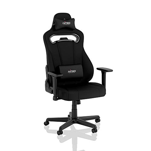 NITRO CONCEPTS E250 Gaming Stuhl - Bürostuhl Ergonomisch- Schreibtischstuhl - Zocker Stuhl - Gaming Sessel - Drehstuhl mit Rollen - Stoffbezug - Belastbarkeit 125 kg – Schwarz von NITRO CONCEPTS
