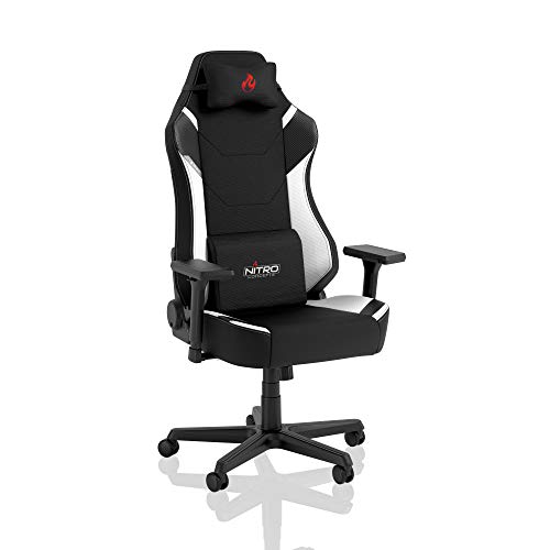 NITRO CONCEPTS X1000 Gaming Stuhl Bürostuhl Ergonomisch Schreibtischstuhl Drehstuhl mit Rollen Gaming Sessel Gaming Chair Pc Stoffbezug Belastbarkeit 135 Kilogramm - Schwarz/Weiß von NITRO CONCEPTS