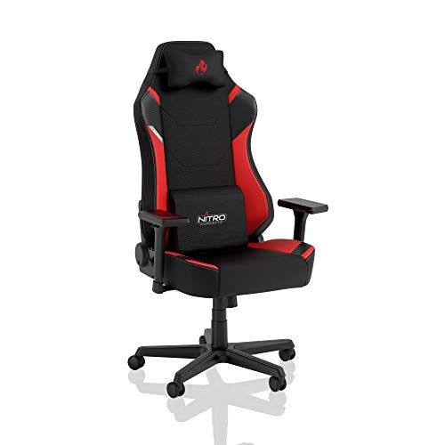 NITRO CONCEPTS X1000 Gaming-Stuhl - Bürostuhl Ergonomisch – Schreibtischstuhl - Drehstuhl mit Rollen - Gaming Sessel - Gaming Chair Pc - Stoffbezug - Belastbarkeit 135 kg – Schwarz/Rot von NITRO CONCEPTS