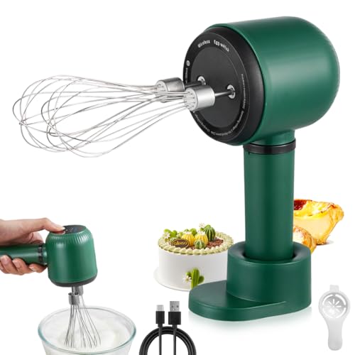Elektrischer Handmixer NIUAWASA, 3 Geschwindigkeiten Handmischer Wiederaufladbaren Handbesen mit 2 Abnehmbaren Schneebesen zum Backen Eierschlagen Sahne Marmelade (Grün) von NIUAWASA
