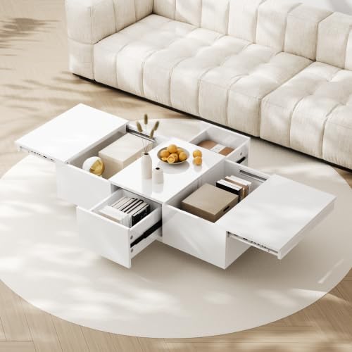 NIUAWASA Couchtisch 100x50x31cm, Hochglanz-Wohnzimmertisch mit Push-Pull-Aufbewahrungsstruktur Doppelseitigen Schubladen Coffee Table von NIUAWASA