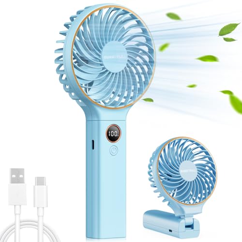 NIUAWASA Handventilator, Tragbarer 5000mAh-Lüfter Mini-Ventilator Kleiner Ventilator mit Notstromversorgung Tischventilator Handventilator Wiederaufladbarer Elektrischer Ventilator (Blau) von NIUAWASA