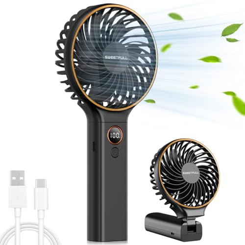 NIUAWASA Handventilator, Tragbarer 5000mAh-Lüfter Mini-Ventilator Kleiner Ventilator mit Notstromversorgung Tischventilator Handventilator Wiederaufladbarer Elektrischer Ventilator (Schwarz) von NIUAWASA