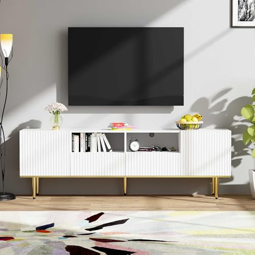 NIUAWASA Lowboard Moderner TV-Schrank, TV-Möbel mit Goldenen Füßen und Goldenem Rand 165x36x55cm (Weiß) von NIUAWASA