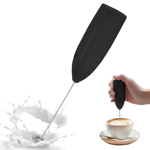 NIUAWASA Milchaufschäumer Handbesen, Kaffeeschaumbereiter mit Edelstahl-Handgetränkemixer für Latte & Cappuccino & Heiße Schokolade & Ei & Milchshake, Batteriebetrieben, Ohne Batterie (Schwarz) von NIUAWASA