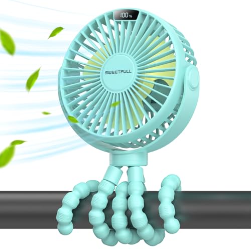 NIUAWASA Mini Ventilator USB Akku Leise Tischventilator 6000mAh Handventilator mit Flexiblem Stativ 12H+ Stunden 360° Verstellbar Tragbare für Zuhause Camping Kinderwagen Büro Zelt (Grün) von NIUAWASA