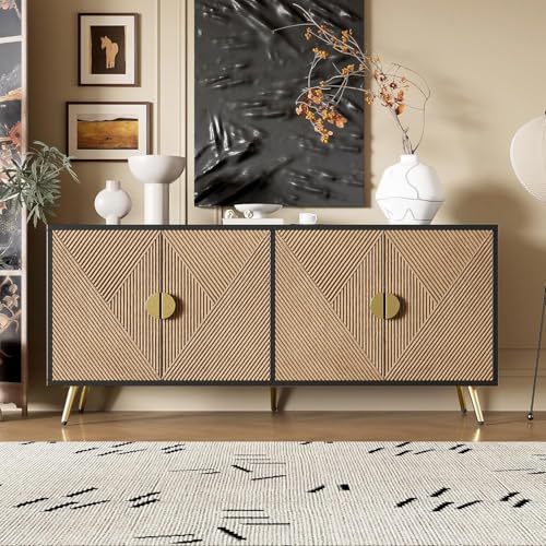 NIUAWASA Sideboard 160cm, Wohnzimmerschrank Vier Türen Goldene Gebürstete Griffe und Hochglanz Tischbeine 40cm Breit x 75cm Hoch NIUAWASA Sideboard 160cm, Wohnzimmerschrank Vier Türen Goldene Gebürstete Griffe und Hochglanz Tischbeine 40cm Breit x 75cm Hoch von NIUAWASA