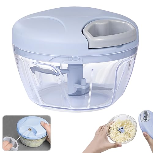 NIUAWASA Zwiebelschneider Manuell 500ml, Manueller Gemüse Schneider Handzerkleinerer Multizerkleinerer mit Edelstahlklingen Schneidemaschine Würfelmühle für Zwiebeln Knoblauchnüsse(Blau) von NIUAWASA