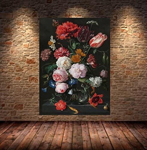 Druck auf Leinwand Vintage Blume Bild Leinwanddrucke Malerei Wandbild Poster Kunstdruck Als Leinwandbild 55x80cm Kein Rahmen von NIUBB