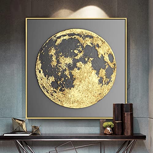 Leinwanddruck goldener Mond Wandbild Kunstdruck Wanddeko Poster Wandkunst Bilder Für Wohnzimmer Wohnkultur 55x80cm (Rahmenlos) von NIUBB