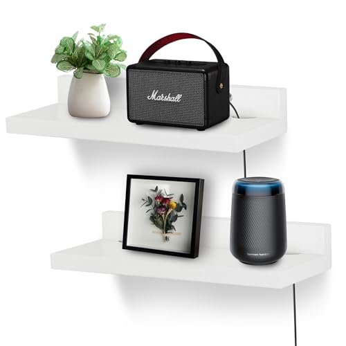 NIUBEST kleines schwebendes Wandregal, 22,9 cm Wandregal mit Kabelöffnung, kleine Ausstellungsregale für Kameras, Webcam, Router, Smart Speaker, Actionfiguren - 2 Stück (Weiß) von NIUBEST