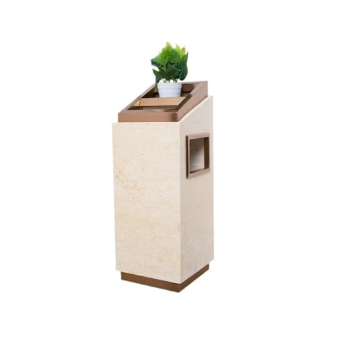 NIUHUAHUI Mülleimer Luxuriöser Mülleimer aus Edelstahl for die Hotellobby mit Marmorsockel für Zuhause/Büro(Beige) von NIUHUAHUI