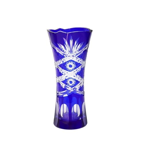 NIUHUAHUI Vase, Elegente Blaue Glasvase im böhmischen tschechischen Stil, handgeschliffen, um klares Kristalldekor, Blumenvase, Gravurmuster,Glasvase von NIUHUAHUI