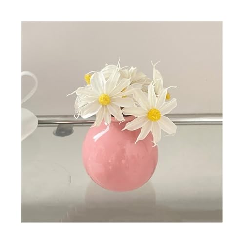 NIUHUAHUI Vase, Mini-Weithals-Keramik-Kleinvase, Hydrokultur-Blumenvase, Trockenblumen-Dekoration, kleine Vase, kleine, runde und schöne Vase,Glasvase(Pink) von NIUHUAHUI