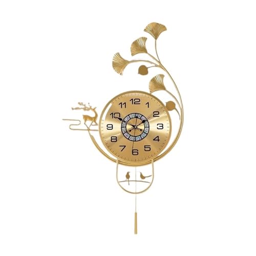 NIUHUAHUI Wanduhren, Luxuriöse Wanduhr for Wohnzimmer, kreative Kunstdekoration mit einzigartigem Ginkgoblatt-Design, stilvolle und hochwertige Uhr, Heimdekoration im neuen chinesischen Stil von NIUHUAHUI