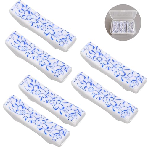 NIUKOMY 6 Stück Essstäbchen Ablagen, Keramik Stäbchen Halter Restaurant Zubehör Besteckablagen Messerbänkchen Löffelablage für Hotel und Haus,5.5x1.4x1.3cm,Chinesisches blaues und weißes Porzellan von NIUKOMY