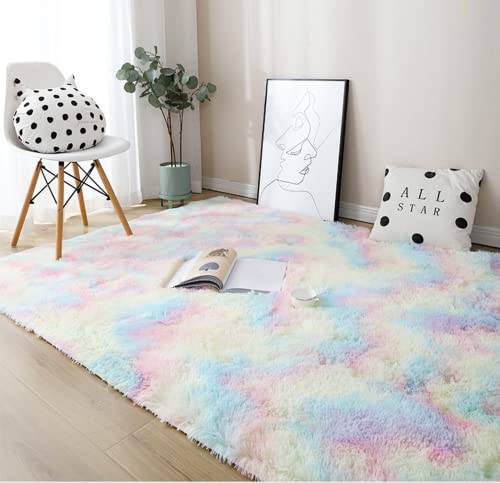 Hochflor Teppich 120x160 Bunt Modern Flauschig Weich Groß für Wohnzimmer Kinderzimmer Deko Schlafzimmer Flur Läufer Outdoor Carpet Langflor Fellteppich Kunstfell Shaggy Einfarbig Bettvorleger von NIULAA