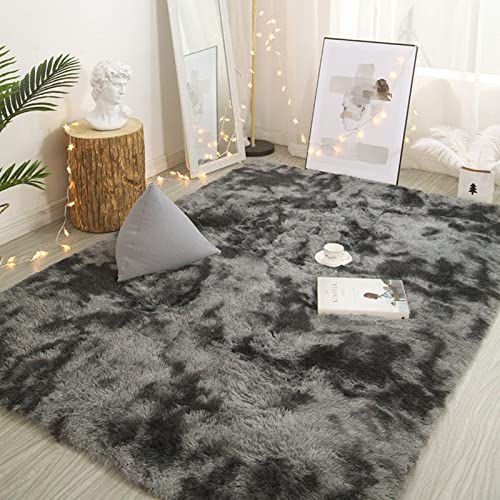 NIULAA Hochflor Teppich 120x160 Dunkelgrau Modern Flauschig Weich Teppich Groß für Wohnzimmer Deko Schlafzimmer Flur Läufer Outdoor Carpet Langflor Fellteppich Kunstfell Shaggy Einfarbig Bettvorleger von NIULAA