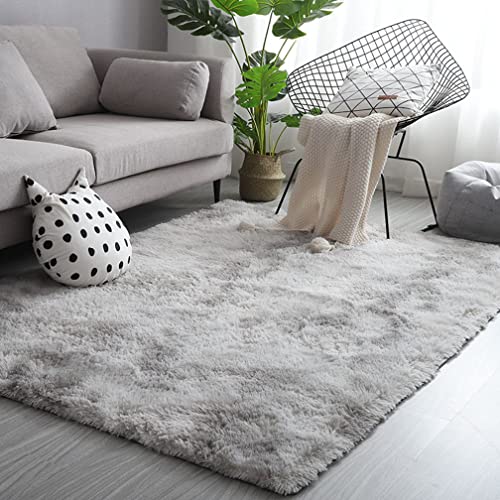 NIULAA Hochflor Teppich 160x230 Grau Weiß Modern Flauschig Weich, Groß für Wohnzimmer Deko Schlafzimmer Flur Läufer Outdoor Carpet Langflor Fellteppich Kunstfell Shaggy Einfarbig Bettvorleger von NIULAA