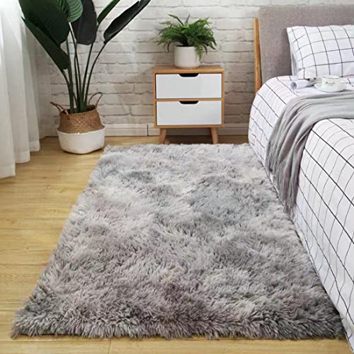 Hochflor Teppich 80x160 Grau Weiß Modern Flauschig Weich Teppich Wohnzimmer Kinderzimmer Deko Schlafzimmer Flur Läufer Outdoor Carpet Langflor Fellteppich Kunstfell Shaggy Einfarbig Bettvorleger von NIULAA