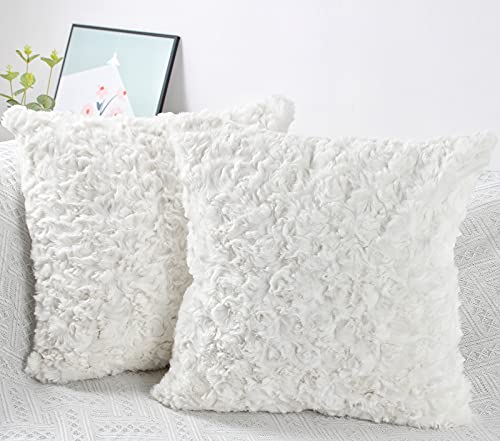 NIULAA Weich Plüsch Kissenbezug 40x40 2er Set Weiß Deko Kissenbezüge Pelz Flauschig Kissenhülle Luxus Zierkissen Sofakissen Kunstfell Kissen für Sofa Wohnzimmer Schlafzimmer von NIULAA