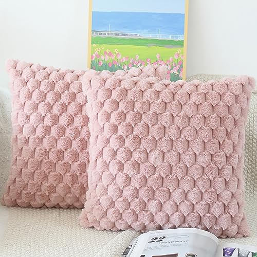 NIULAA Flauschig Kissenbezug 40x40 Rosa 2er Set Plüsch Deko Kissenbezüge Weich Gestreift Kissenhülle Luxus Pelz Dekokissen Sofakissen Zierkissen Kuschelig Kissen Bezüge Wohnzimmer Sofa von NIULAA