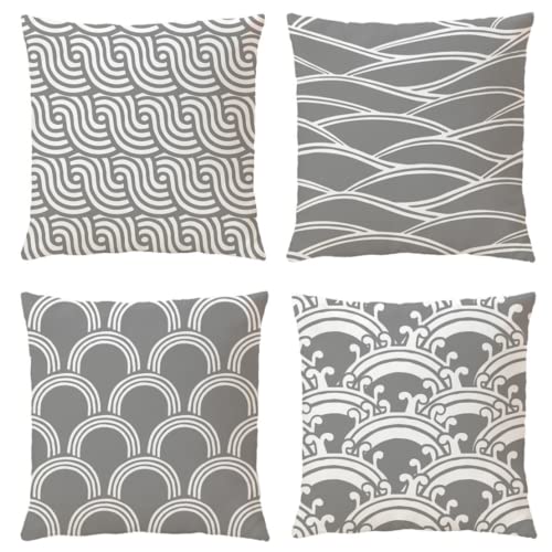 NIULAA Kissenbezug 40x40 4er Set Grau Kissenbezüge Leinen Kissenhülle Outdoor Dekokissen Modern Geometrisch Muster Deko Kissen Bezug Sofakissen Zierkissen für Sofa von NIULAA