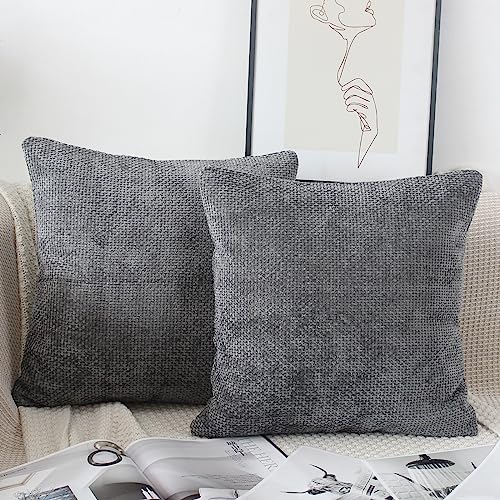 NIULAA Weich Grau Kissenbezug 40x40 2er Set Deko Kissenbezüge Flauschig Chenille Kissenhülle Aesthetic Sofakissen Dekokissen Wohnzimmer Sofa Kissen Bezüge Zierkissen Outdoor Balkon von NIULAA