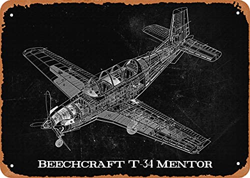 Beechcraft T34 Mentor Aircraft Cutaway Retro Vintage dekoratives Metall-Blechschild 20,3 x 30,5 cm von NIUMOWANG