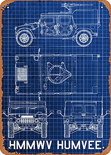 Blueprint of Humvee Blueprints Retro Vintage dekoratives Metall-Blechschild, 20,3 x 30,5 cm von NIUMOWANG