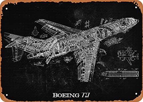 Boeing 727 Flugzeug-Cutaway Retro Vintage dekoratives Metall-Blechschild 20,3 x 30,5 cm von NIUMOWANG