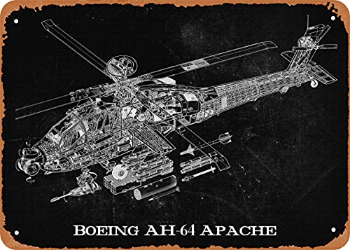 Boeing AH64 Apache Hubschrauber Cutaway Retro Vintage dekoratives Metall-Blechschild 20,3 x 30,5 cm von NIUMOWANG