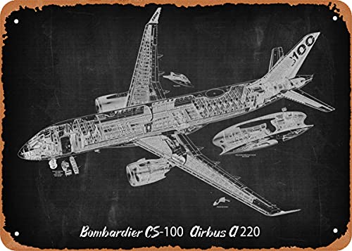 Bombardier CS100 Airbus A Aircraft Blueprints Retro Vintage dekoratives Metall-Blechschild 20,3 x 30,5 cm von NIUMOWANG