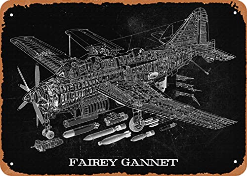 Fairey Gannet Aircraft Cutaway Retro Vintage dekoratives Metall-Blechschild 20,3 x 30,5 cm von NIUMOWANG