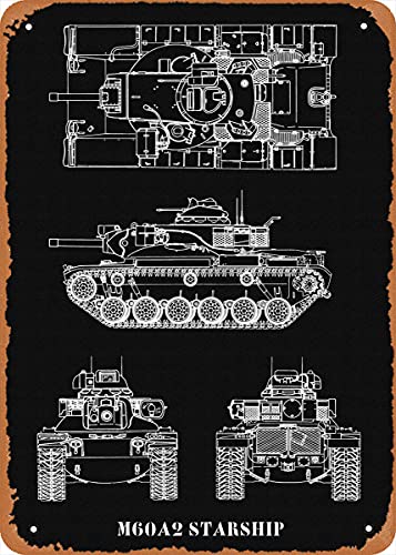 M60A2 Raumschiff Tanks Blueprint Retro Vintage dekoratives Metall-Blechschild 20,3 x 30,5 cm von NIUMOWANG