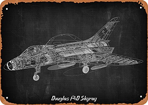 NIUMOWANG Douglas F4D Skyray Flugzeug Blueprints Retro Vintage dekoratives Metall-Blechschild 20,3 x 30,5 cm von NIUMOWANG