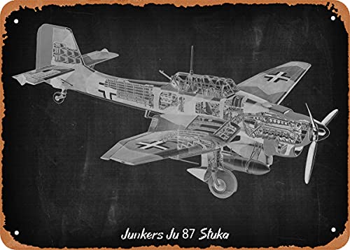 NIUMOWANG Junkers Ju 87 Stuka Flugzeug Blueprints Retro Vintage dekoratives Metall-Blechschild 20,3 x 30,5 cm von NIUMOWANG