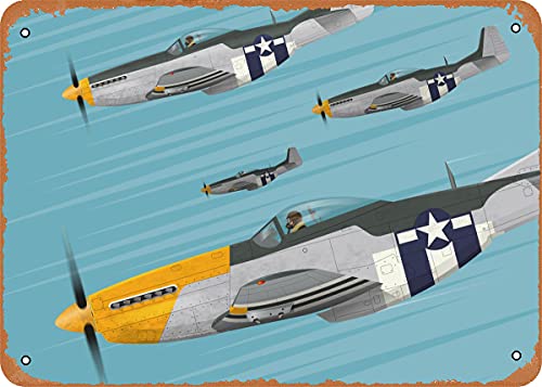 P51 Mustang Formation Warplane Illustrations Retro Vintage dekoratives Metall-Blechschild 20,3 x 30,5 cm von NIUMOWANG